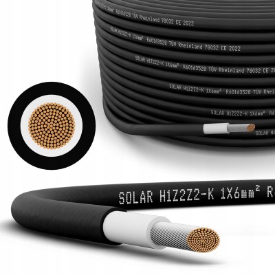 Kabel przewód solarny 6mm2 HELUKABEL H1Z2Z2-K UV miedziany - czarny 1mb