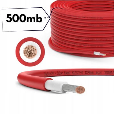 Kabel przewód solarny 6mm2 HELUKABEL H1Z2Z2-K UV miedziany - czerwony 500mb