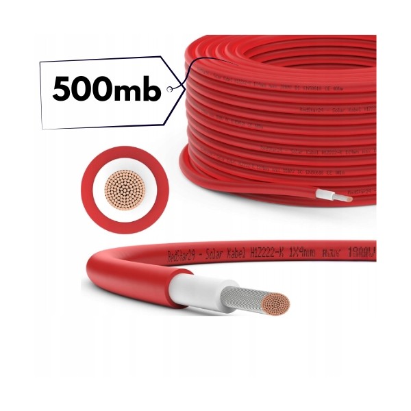 HELUKABEL H1Z2Z2-K 6 mm² UV Solarkabel – Kupfer, Rot– 500 m Rolle