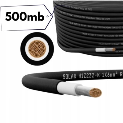 Kabel przewód solarny 6mm2 HELUKABEL H1Z2Z2-K UV miedziany - czarny 500mb