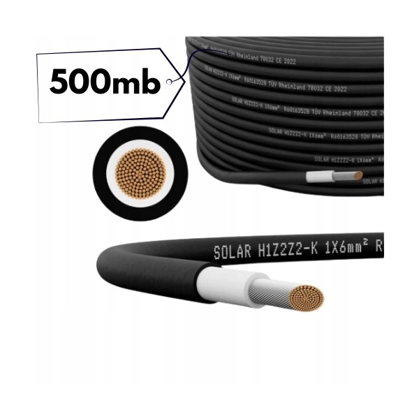 HELUKABEL H1Z2Z2-K 6 mm² UV Solarkabel – Kupfer, Schwarz – 500 m Rolle